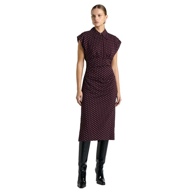 Cue Plum Polka Dot Collared Midi Dress image number 0